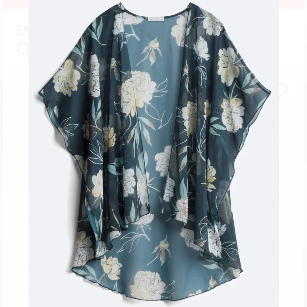 Emory Park Caley Open Front Woven Sheer Cover Kimono Sleeve Top - Picture 1 of 2